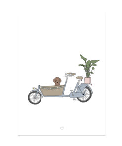 Wenskaart van Letters & Lijnen met leuke print van een bakfiets met een hond en plant